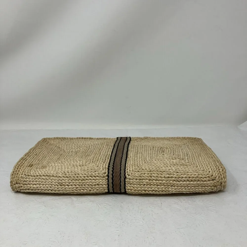 Vintage 70s Womens Hand Clutch Tan Woven Raffia Straw Retro Boho Chic Nature